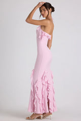 Ruffle-Trim Halterneck Gown In Soft Pink