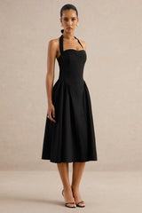 Meriellea | Black Sweetheart-Neck Midi Dress