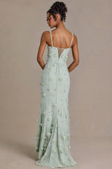 Embellished Corset Gown In Sage Green