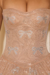 Embellished Strappy Skater Mini Dress In Honey