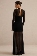 Florisa | Black Mesh Round-Neck Maxi Dress
