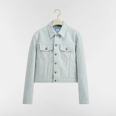 DIOR Cropped Jacket Light Blue Dior Oblique Washed Cotton Denim #386397