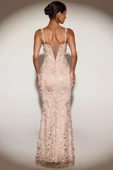 Embellished Appliqué Soft-Scoop Corset Gown In Sand