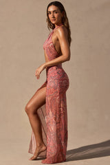 Cut-Out Halterneck Maxi Dress In Paisley Print