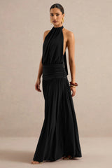 Hilarie | Black Halter-Neck Maxi Dress