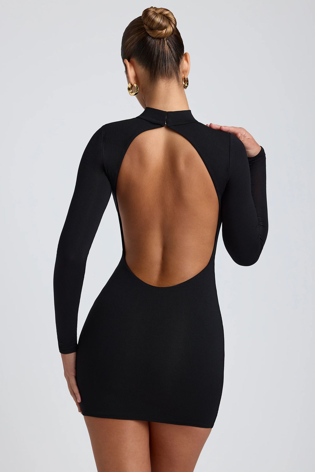Modal Open-Back Long-Sleeve Mini Dress In Black