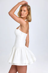 Ruched Halterneck Mini Dress In White