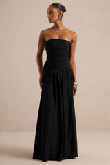 Alvilda | Black Satin Maxi Dress With Draped Detailing