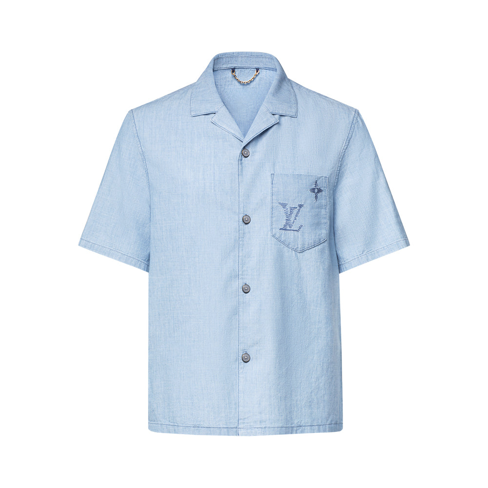 LOUIS VUITTON Embroidered Signature Chambray Short-Sleeved Shirt and Shorts #387209