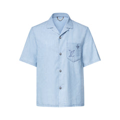 LOUIS VUITTON Embroidered Signature Chambray Short-Sleeved Shirt and Shorts #387209