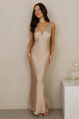 The Isabeau Satin Maxi Dress Champagne