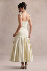 Parida | Cream Poplin Drop-Waist Midi Dress With Peplum Hem