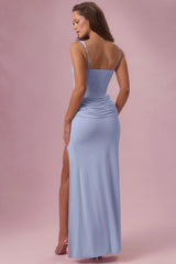 Mesh Draped Bridesmaid Dress In Sky Blue