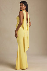 Scarf-Detail Strapless Gown In Pastel Yellow