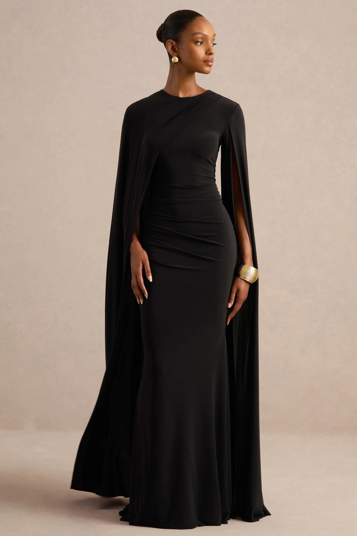 Magdelena | Black Asymmetric Cape Maxi Dress
