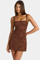 Lace Mini Dress In Cocoa Brown