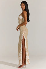 Embellished Square-Neck Maxi Dress In Gold