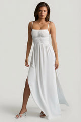 Shirred Camisole Maxi Dress In White