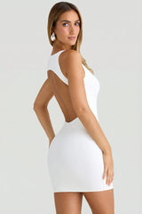 Modal High-Neck Open-Back Mini Dress In White