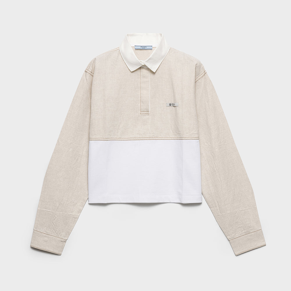 PRADA Ecru white Chambray And Jersey Polo Shirt Shorts #386723