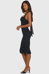 Halterneck Underwired Midi Dress In Black Polka Dot