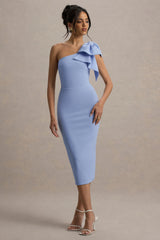 Ambretta | Powder Blue One-Shoulder Midi Dress With Bow