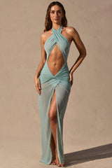 Cut-Out Halterneck Maxi Dress In Seafoam Green