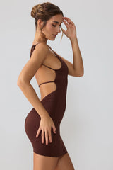 Slinky Jersey Open Back Mini Dress In Espresso