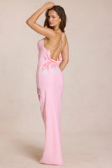Chiffon Maxi Dress In Pink Floral Print