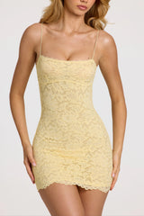 Scalloped-Lace Mini Dress In Butter Yellow