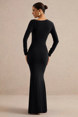 Florabella | Black Asymmetric-Neck Long Sleeve Maxi Dress