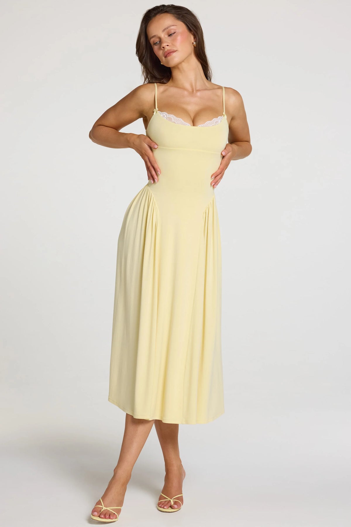 Modal Lace-Trim Midaxi Dress In Pastel Yellow