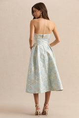 Tori | Powder Blue Jacquard Bandeau Skater Midi Dress