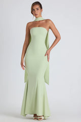 Scarf-Detail Strapless Gown In Spring Green