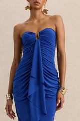 Chloe | Blue Bandeau Maxi Dress With Ruffled Detailing