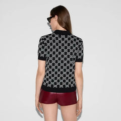 GUCCI Reversible GG Wool Jacquard Polo Shirt in Black and White #386045