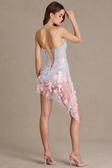 Embellished Tulle Corset Mini Dress In Silver Floral