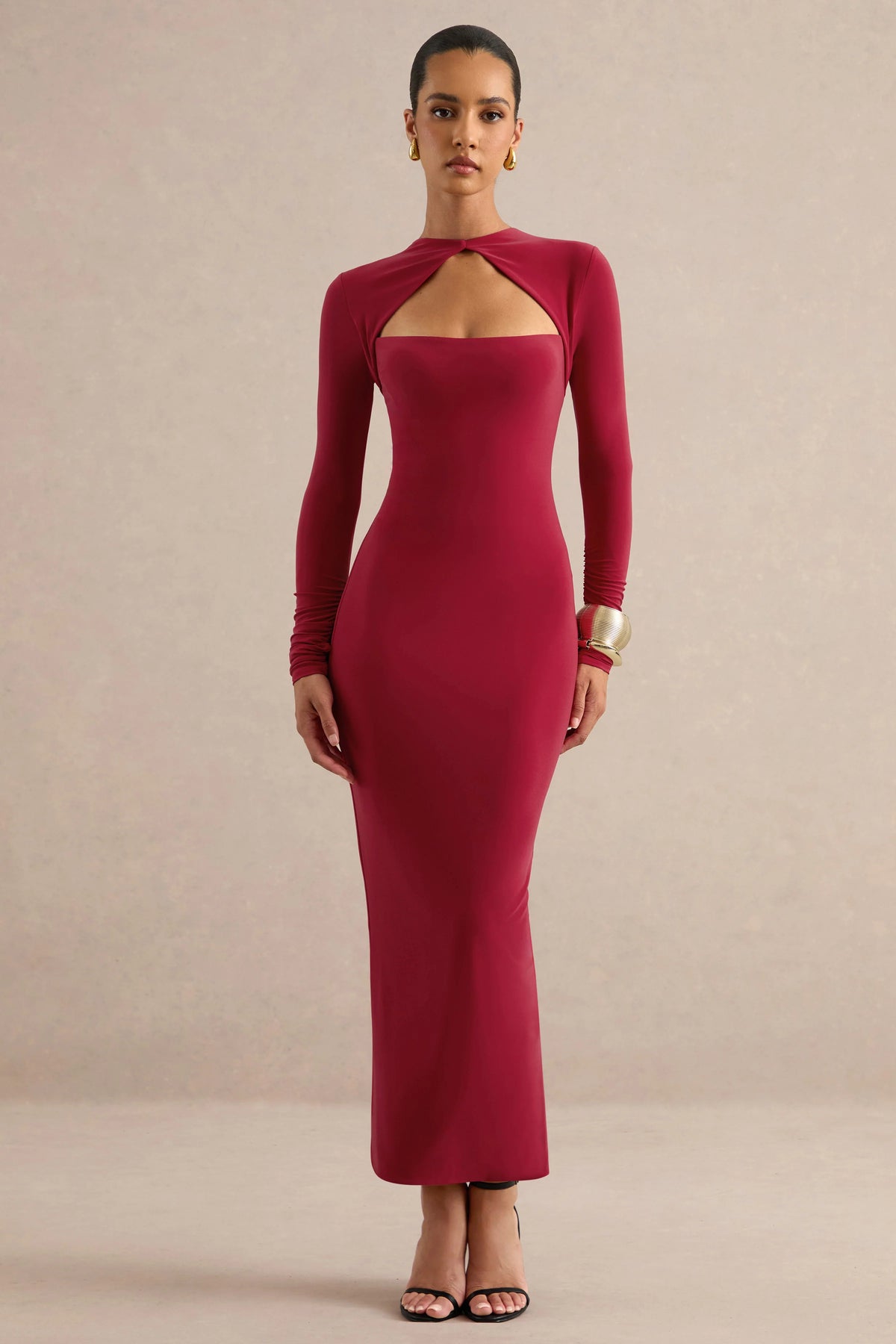 Felicienne | Red High-Neck Maxi Dress With Twisted Cut-Out