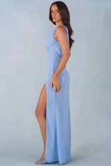 One-Shoulder Maxi Dress In Blue Polka Dot Print