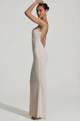 Embellished Backless Maxi Dress In White