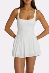 Soft Active Open-Back Pleated Tennis Dress In Coconut