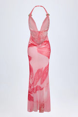 Cowl-Neck Hardware-Detail Maxi Dress In Pink Orchid Print