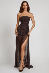 Embellished Bandeau Gathered Maxi Dress In Snake Hotfix