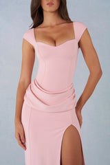 Modal Sweetheart-Neck Cowl-Waist Maxi Dress In Blush Pink