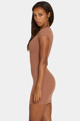 Buttercloud™ Cap Sleeve Mini Dress In Cocoa