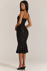 Embellished Lace-Trim Midi Dress In Black