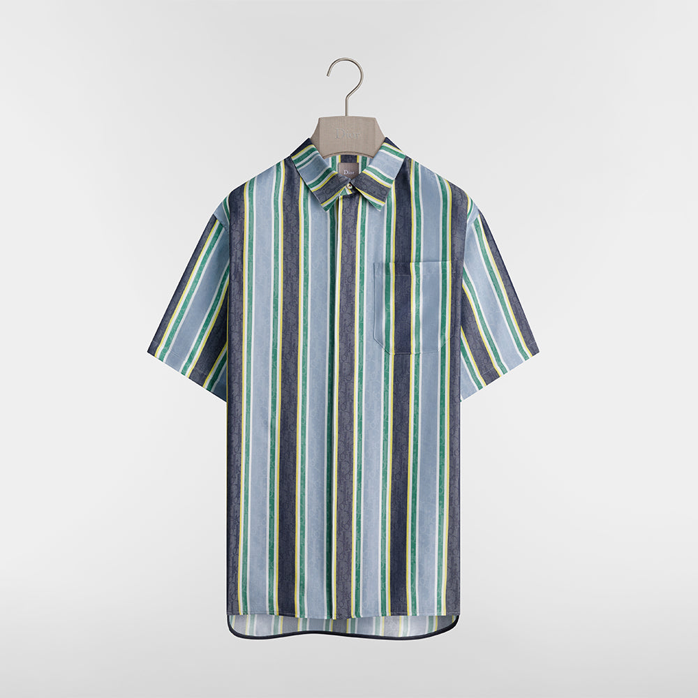 DIOR Dioriviera Dior Oblique Sun Stripes Short Sleeved Shirt and Shorts Blue and Green Cotton-Silk Jacquard  #387355