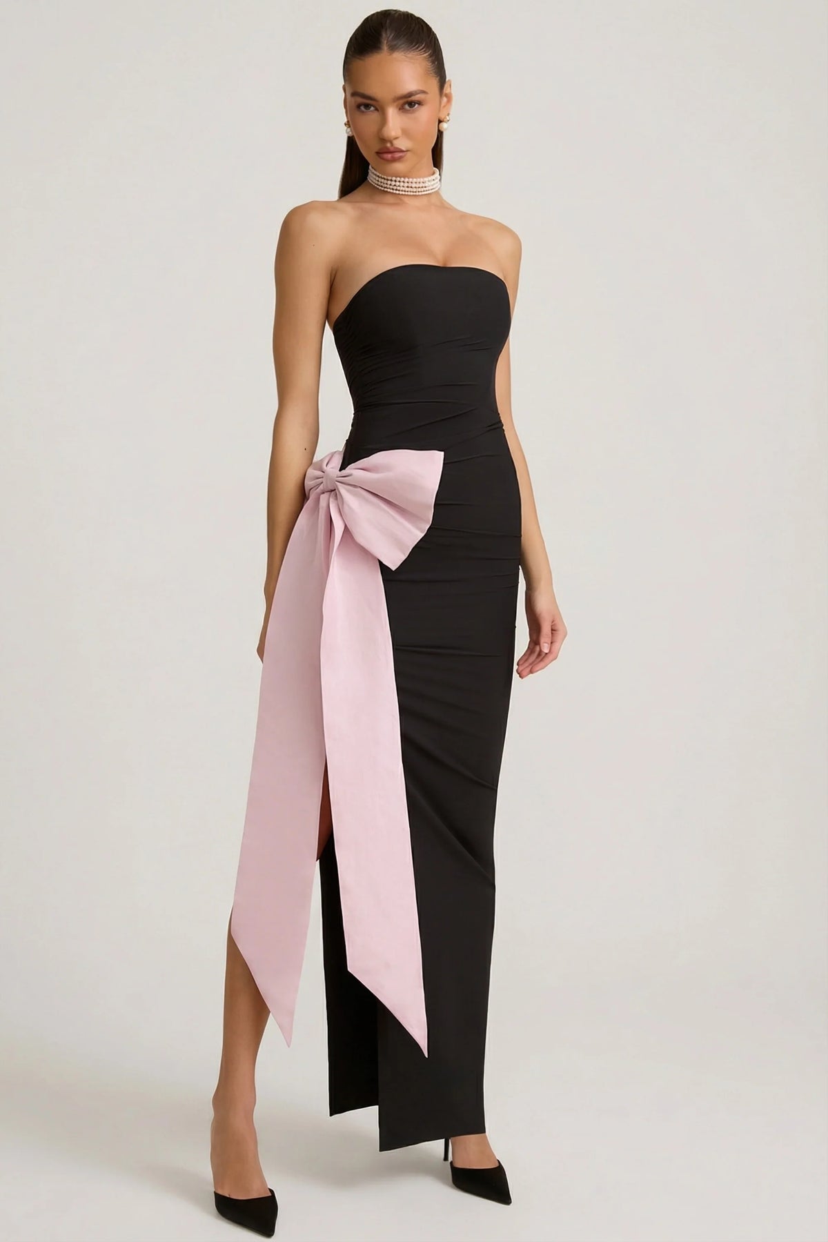 Strapless Bow-Detail Maxi Dress In Black
