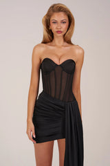 Bandeau Lace-Up Corset Mini Dress  In Black