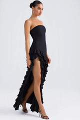Ruffle-Trim Strapless Gown In Black